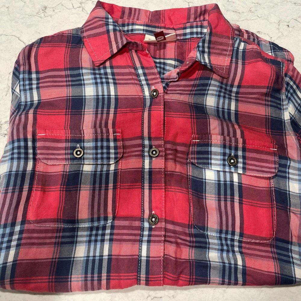 Women Plaid Button-Down Favorite Shirt Rust Red Blue Pink Size XS NWT